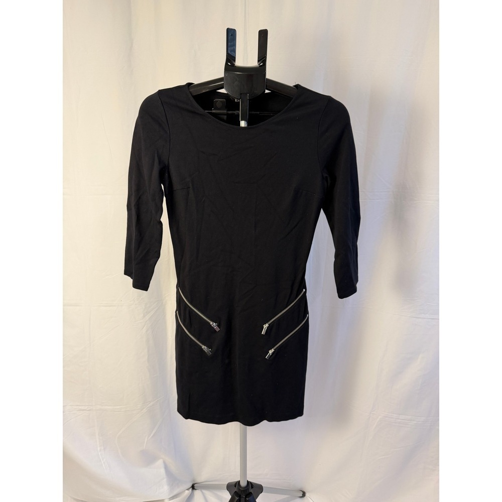 Express Womens Dress Size S Black 3/4 Sleeve‎ Bodycon Mini Dress Zipper Detail